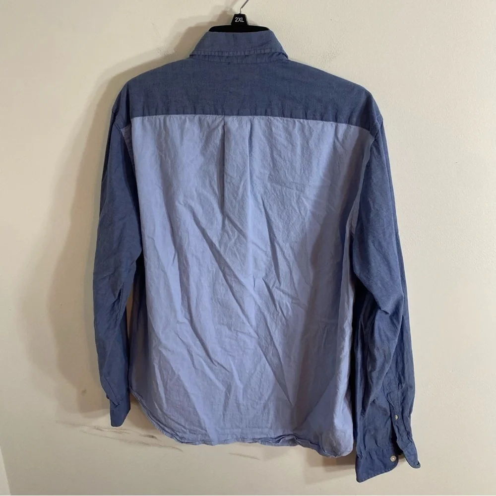 J.Crew Sunwashed Oxford Tailored Button Down Shirt Large Blue Colorblock Pocket
